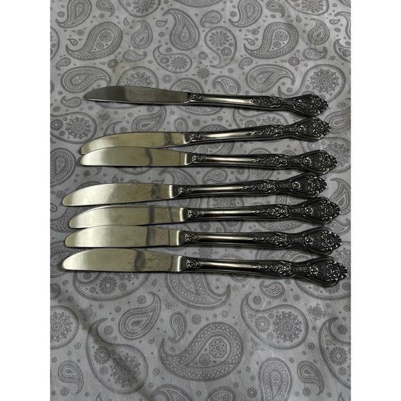 Normandy Rose Stainless Steel Dinner Knives Set of 7 Japan Floral Pattern - Picture 8 of 8